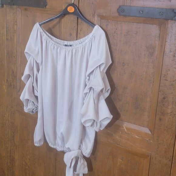 Womens MSK Nordstrom Rosy Beige Spanish Poet Style Blouse off the shoulder Puffs - Picture 10 of 11